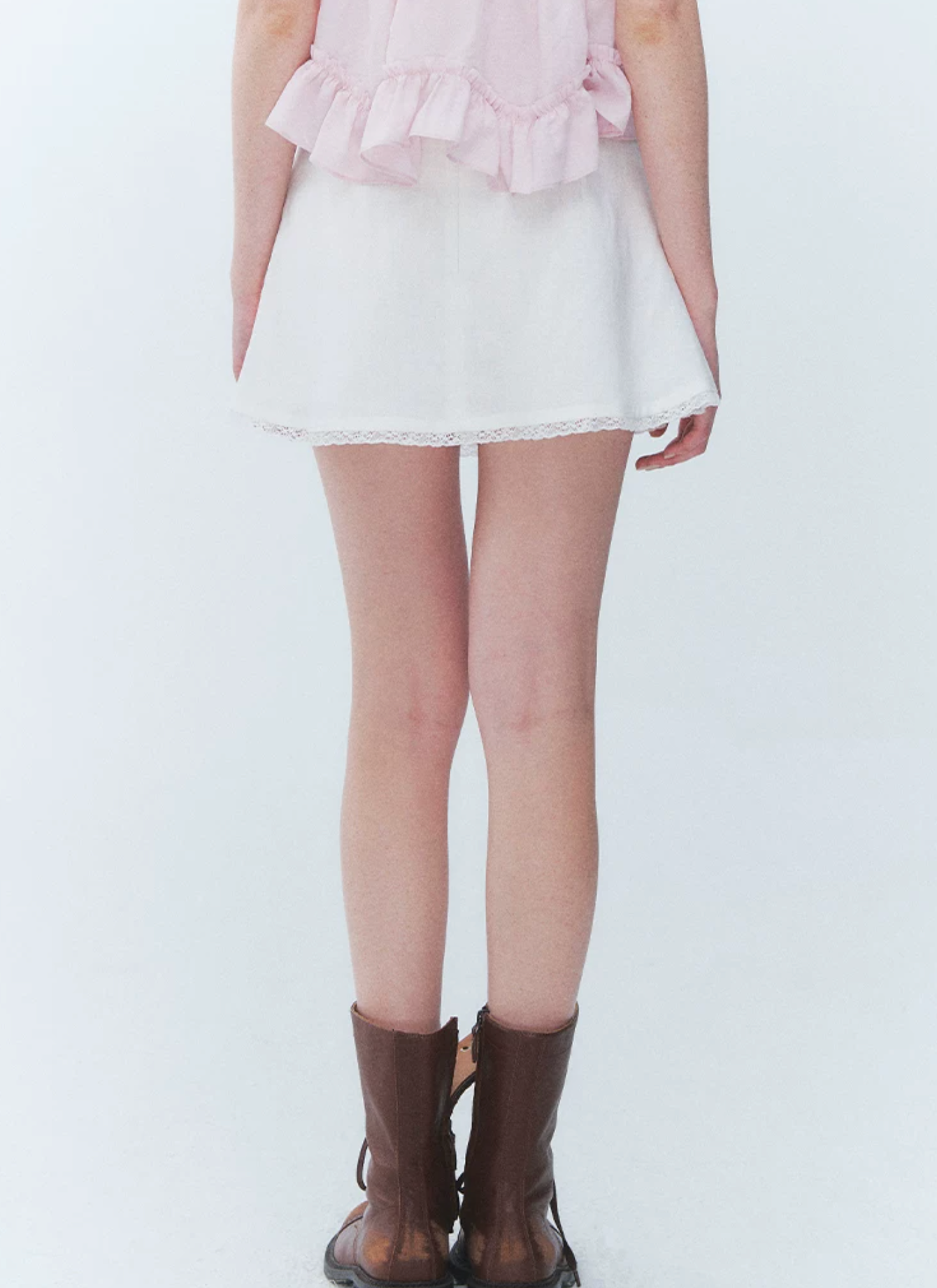 LaluneDuCiel White loose skirt with floral patterns, lace trim, Korean style, versatile, suitable for everyday wear
