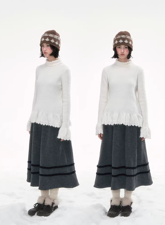 CANSTOREGIRLS New winter product "Sweet Cloud Soft Pleats" from Canned Goods Store - Plain colored turtleneck knitted t-shirt.