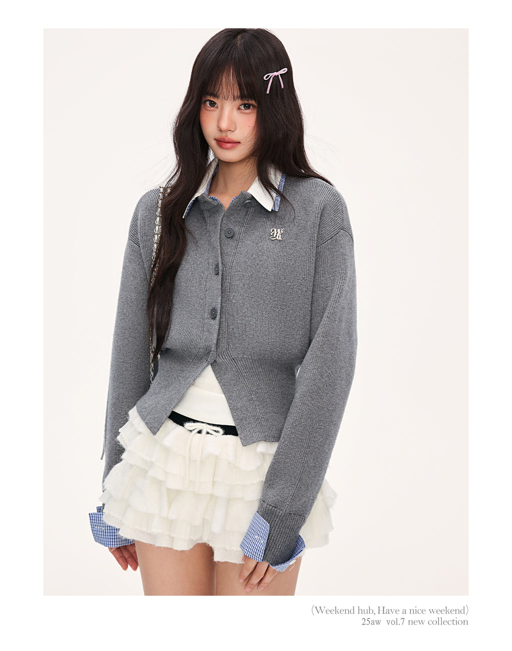 2025 Korean Women's Fake Two-Piece Sweater New High-end College Style Long Sleeve Sweater Weekendhub