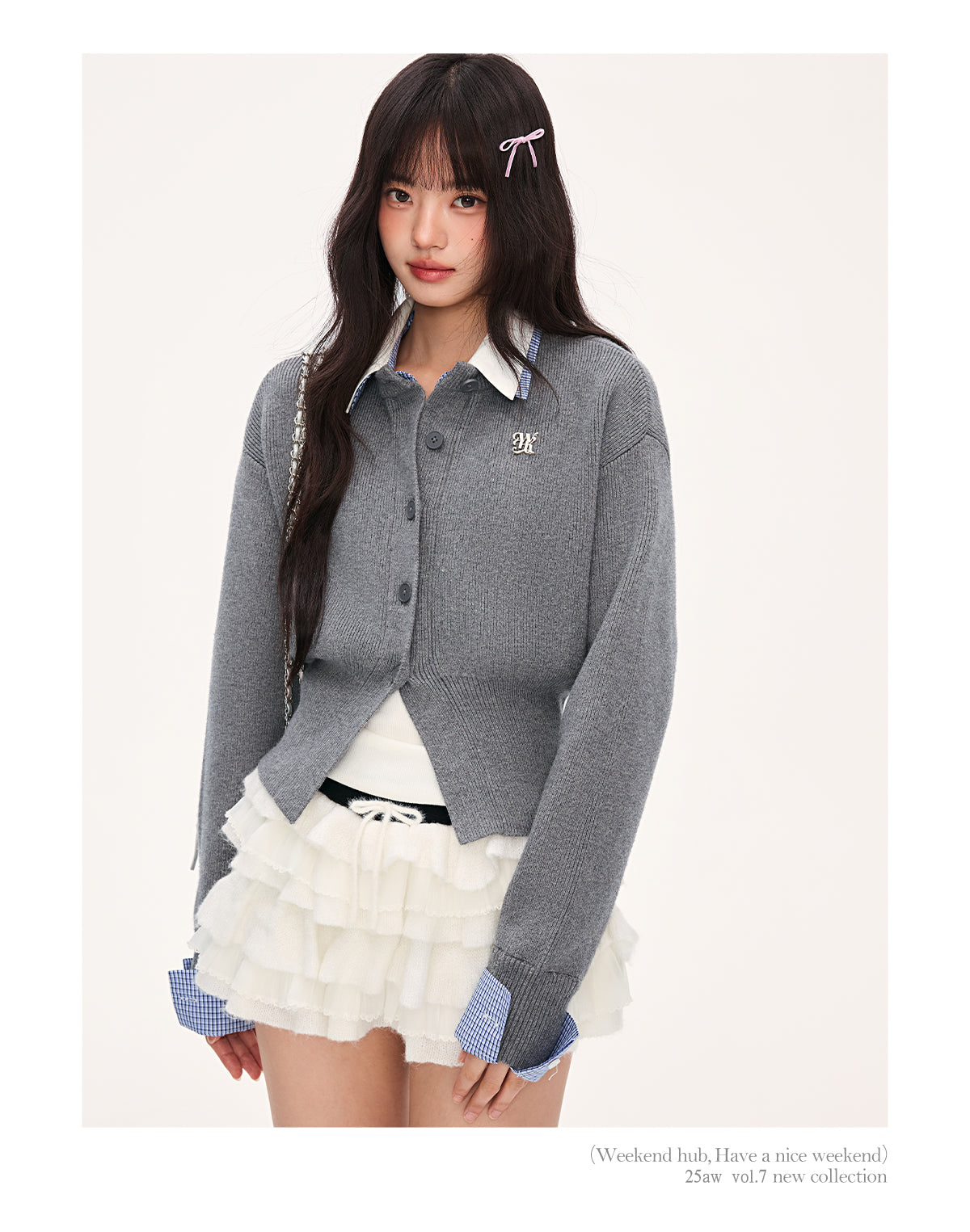 2025 Korean Women's Fake Two-Piece Sweater New High-end College Style Long Sleeve Sweater Weekendhub