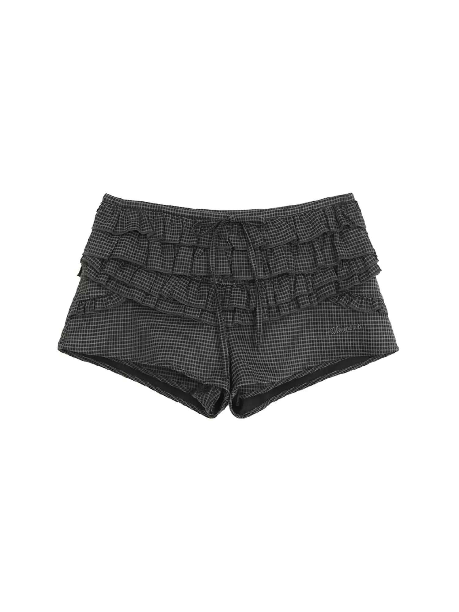 WEEKENDHUB Quần short kẻ caro phong cách học sinh nữ, mẫu mới hè 2025, thiết kế nơ xếp ly, thích hợp mặc ngoài trời