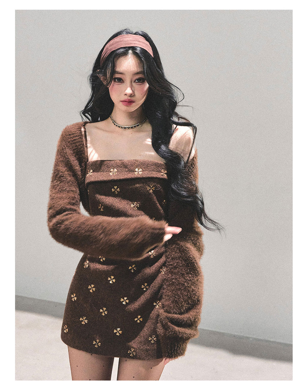 SHAOYEYAN Aomalm Women's "Begonia Blossoms Never Sleep" French Style Woolen Dress, Winter Short Skirt and Shawl.