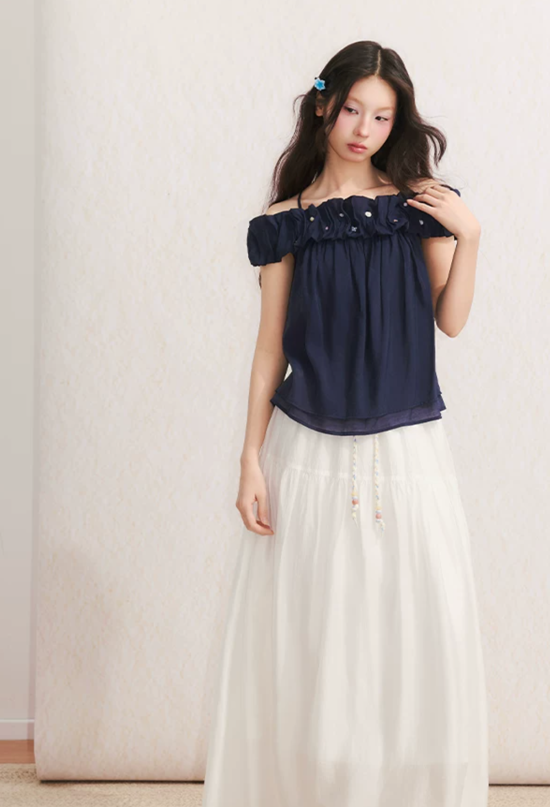 UMOUMO umoumo "Sea Salt Holiday" two-piece summer camisole with detachable short-sleeved pleated collar