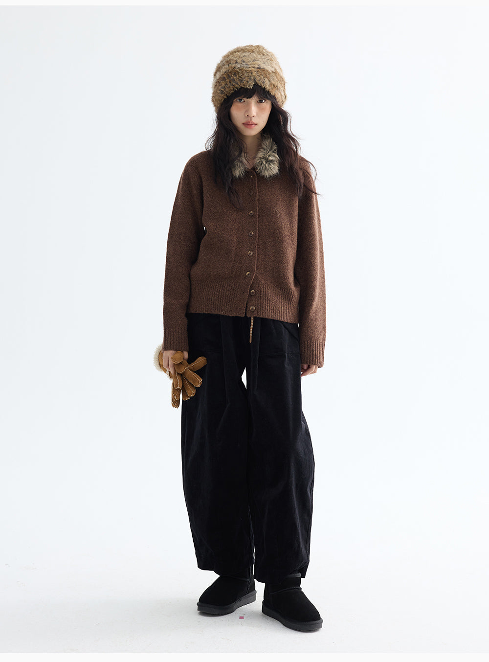 LEBEMIO "LeBemio" "Barn Basin" Classic Style Corduroy Flared Pants with Waist Tie