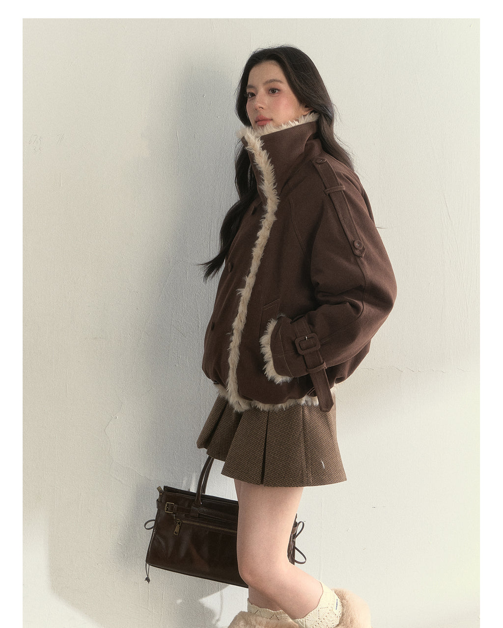 SUNSET PARK "Warm Winter Oak Forest" Soft Double-Breasted Fleece Parka