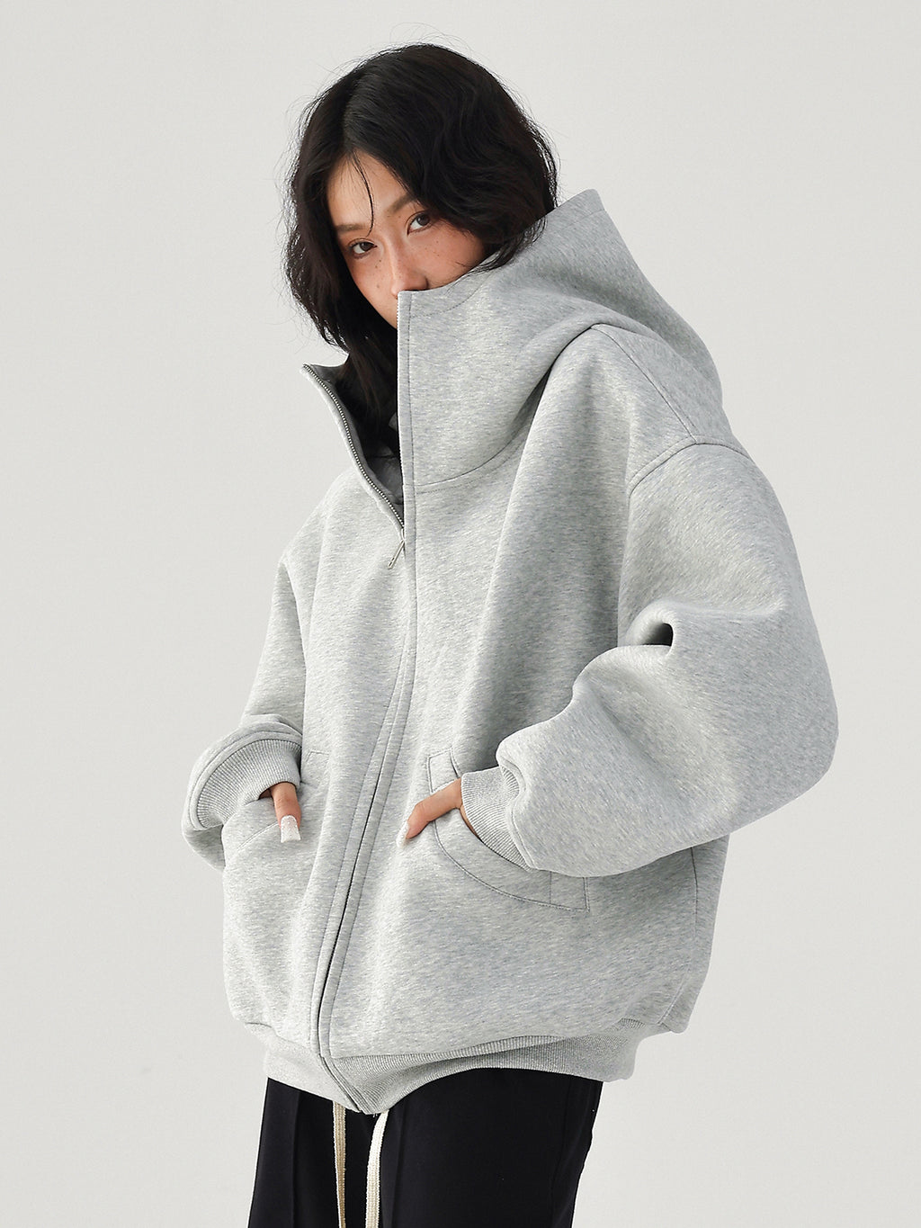 Acestudios grey fleece lined zip line hoodie