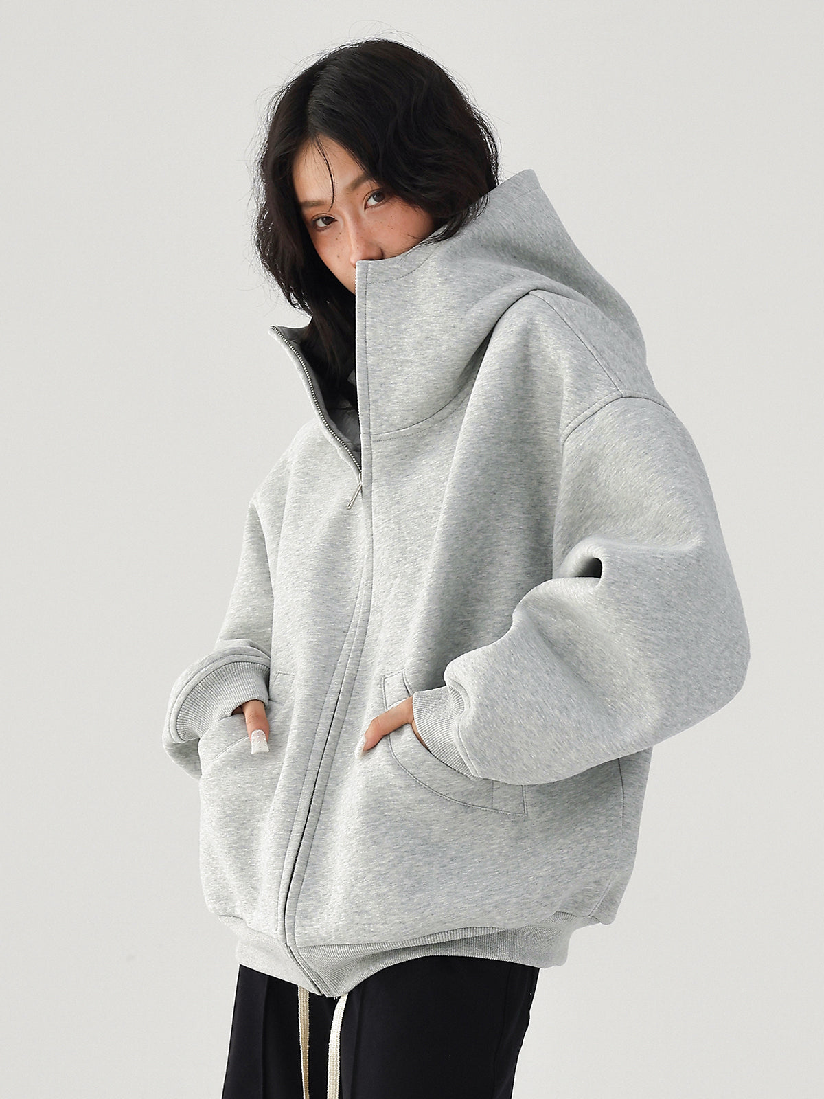 Acestudios grey fleece lined zip line hoodie