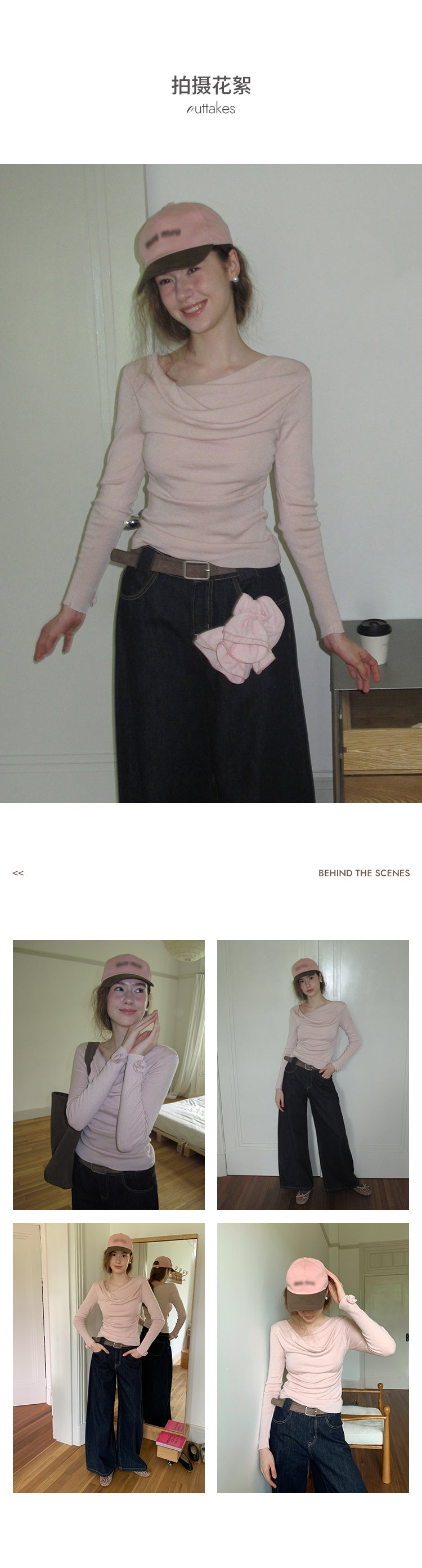 EGGKA Women's Pink French Style Off-the-Shoulder Long Sleeve Sweater, perfect for fall, makes you slim and elegant.