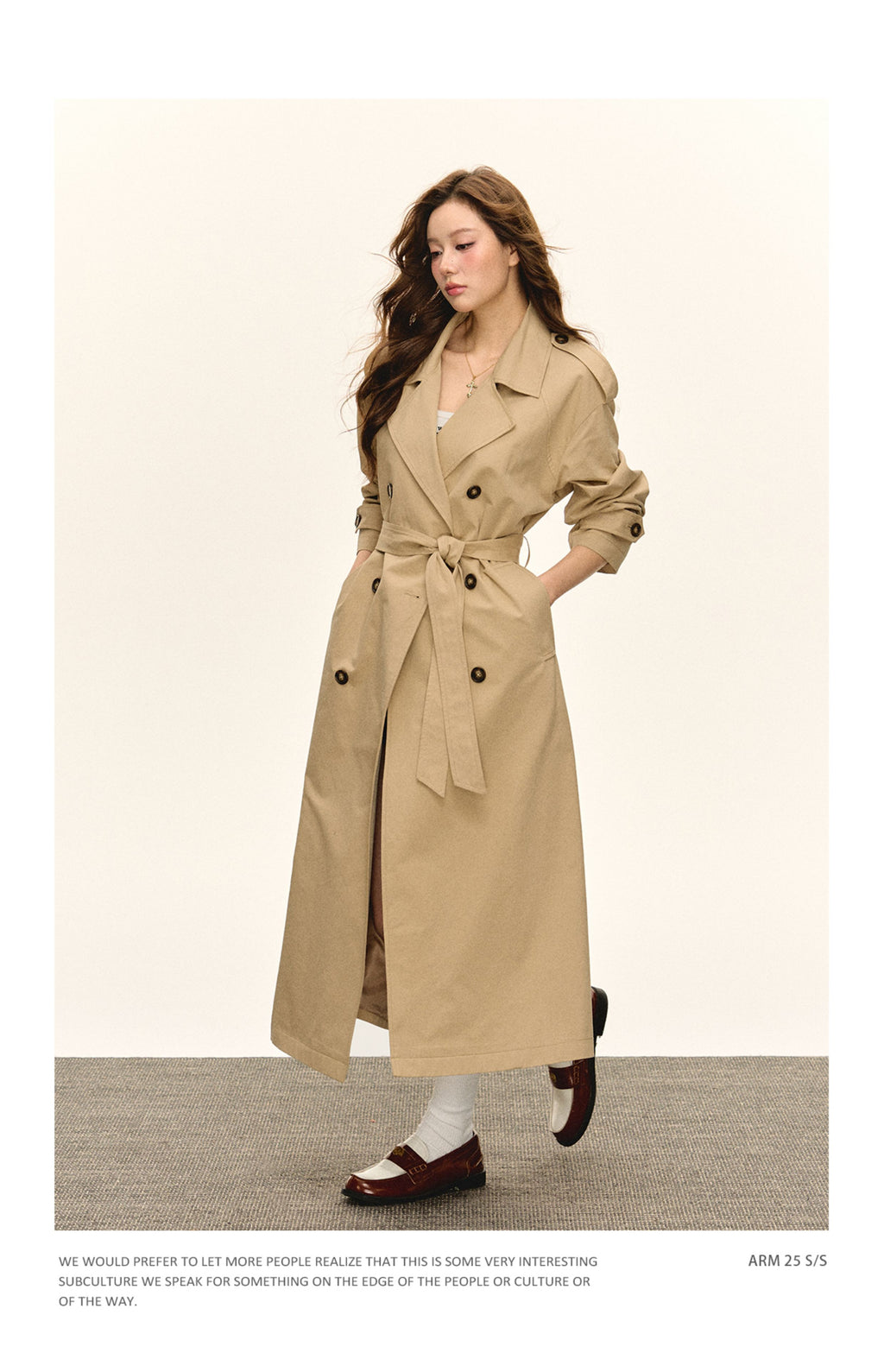 Ariseism Women's Autumn Vintage Khaki Double-breasted Turn-down Lapel Windbreaker Jacket