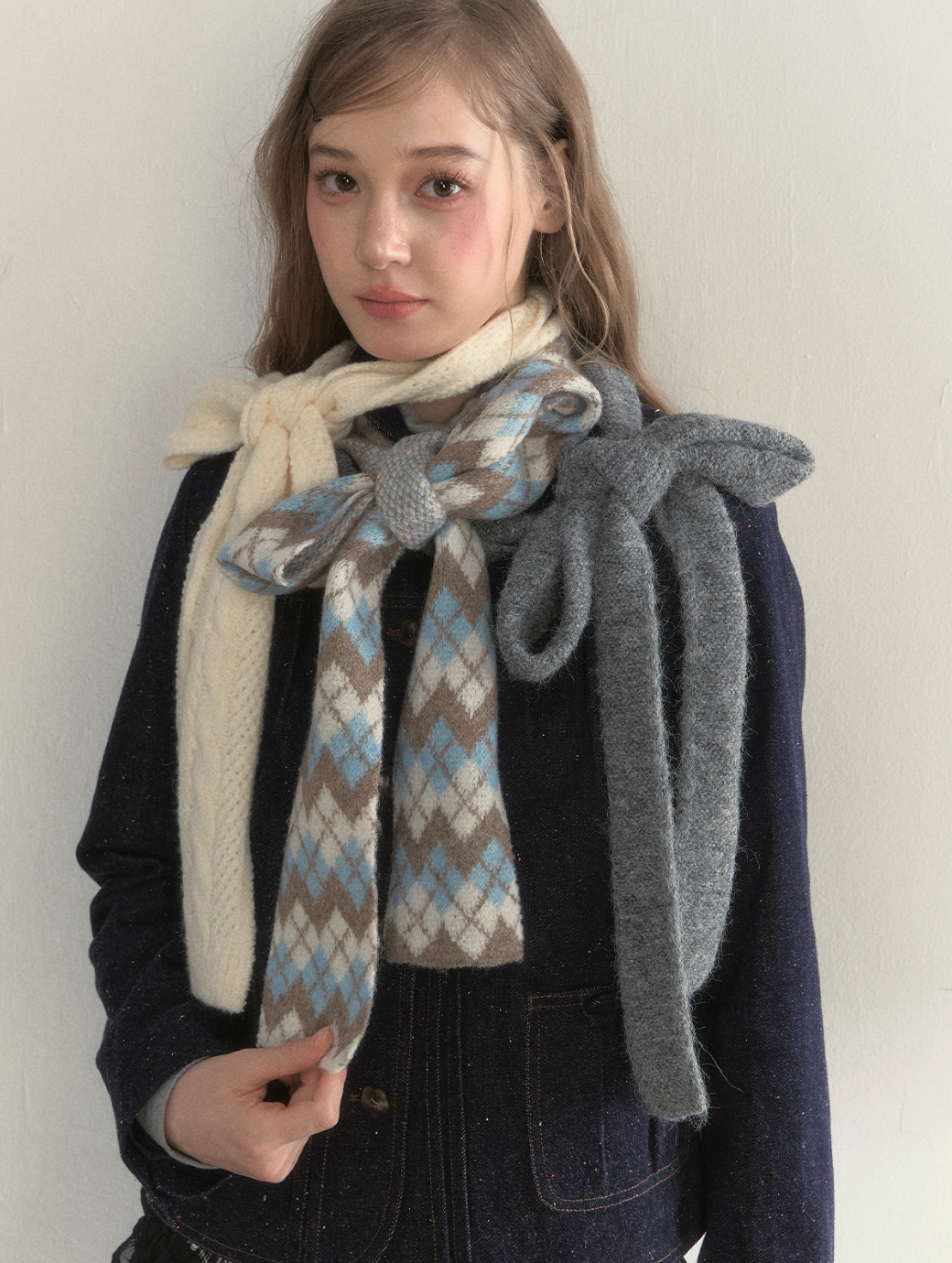 SUNSETPARK trendy retro knitted long scarf with autumn/winter ribbons.