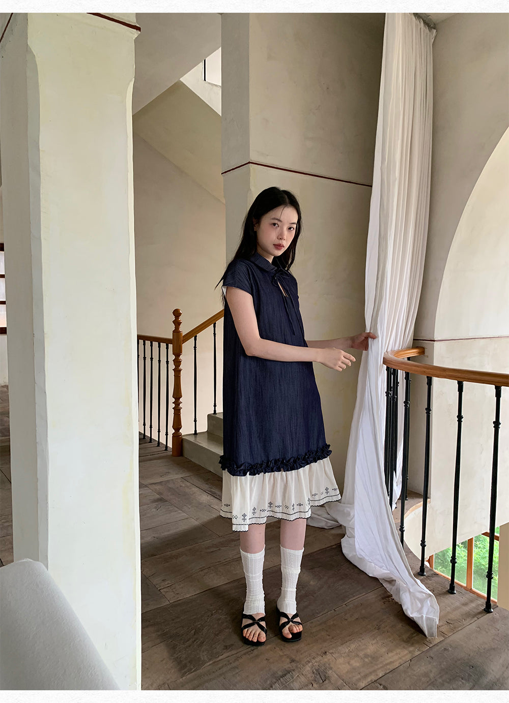 DORYDORY New Chinese style women's embroidered patchwork dress, super beautiful and unique design, blue dress.