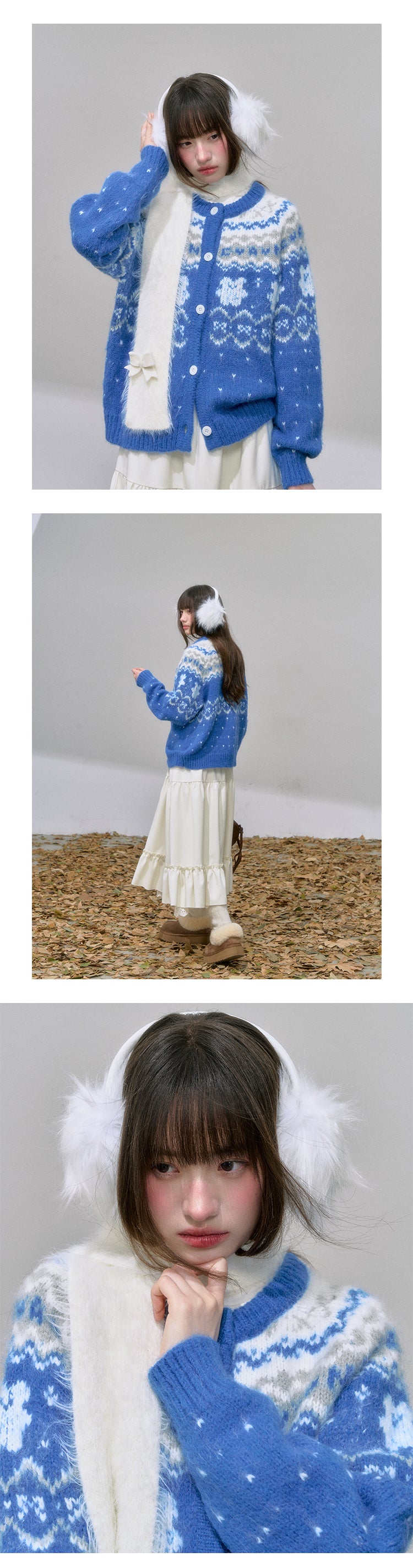 CANSTORE Canned Goods Store 'Island Blue Dream' Winter Color Block Fair Isle Raglan Knit Sweater