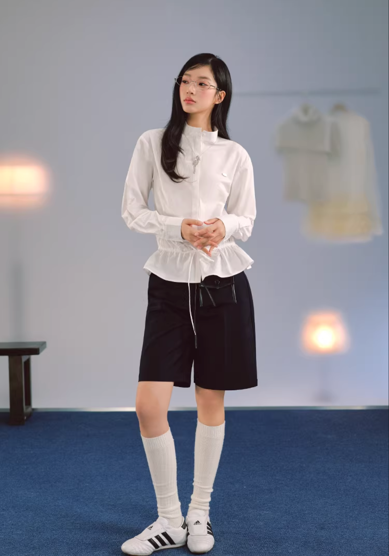 LaluneDuCiel Korean-style women's T-shirt made of pure cotton, loose, comfortable, with drawstring