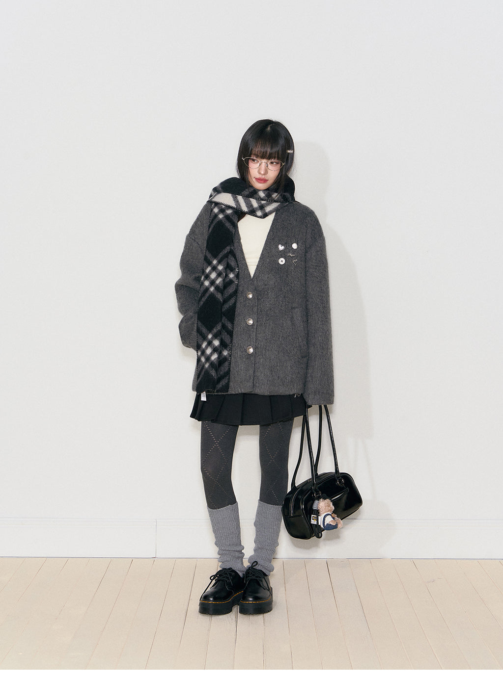 NANGOON Women's unique design loose fitting winter gray wool coat, versatile