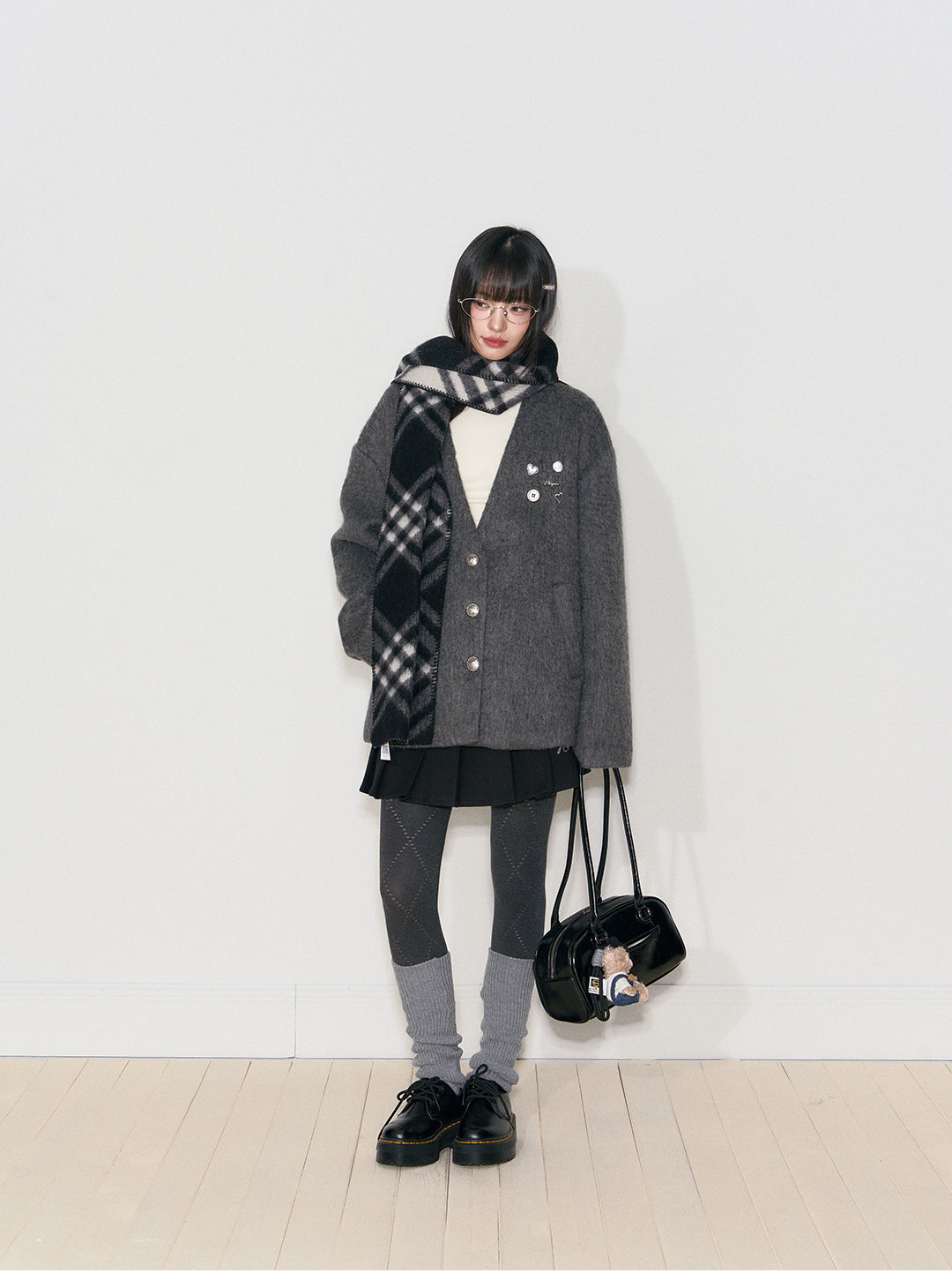 NANGOON Women's unique design loose fitting winter gray wool coat, versatile