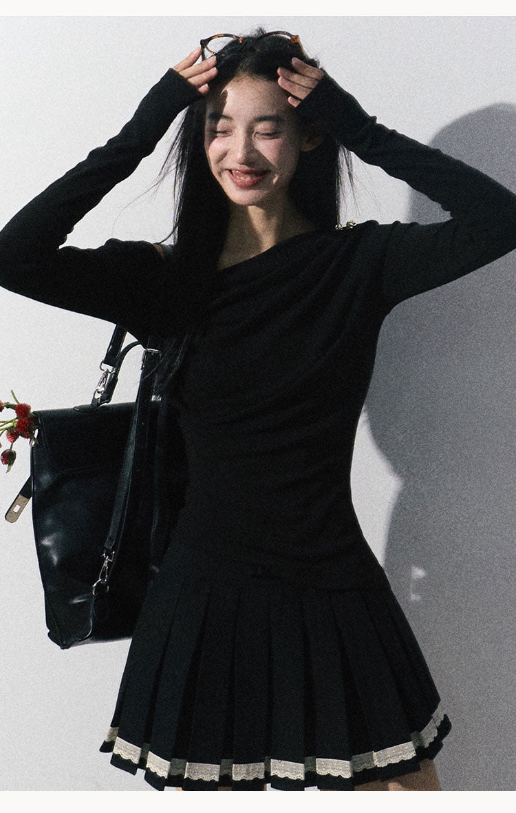 OAKMOO "Let Love Flow" Classic Gray Low-Waist Pleated Skirt for College Girls (Sale)