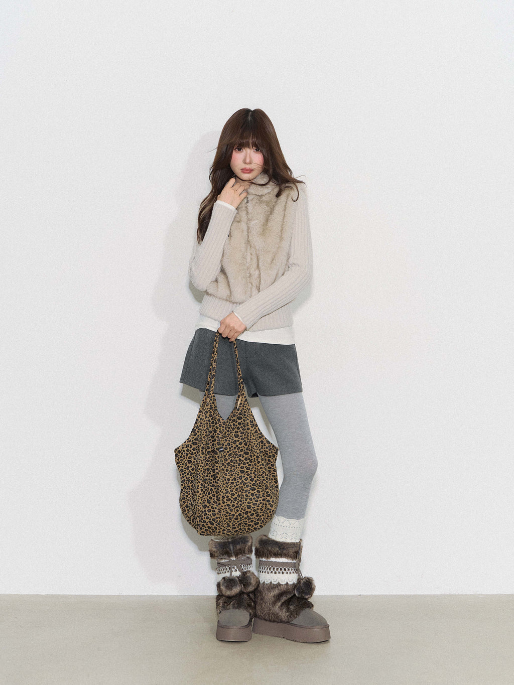 CYNI 【Caramel Afternoon】Millard Retro Plush Patchwork Short Two-Piece Faux Fur Coat for Women