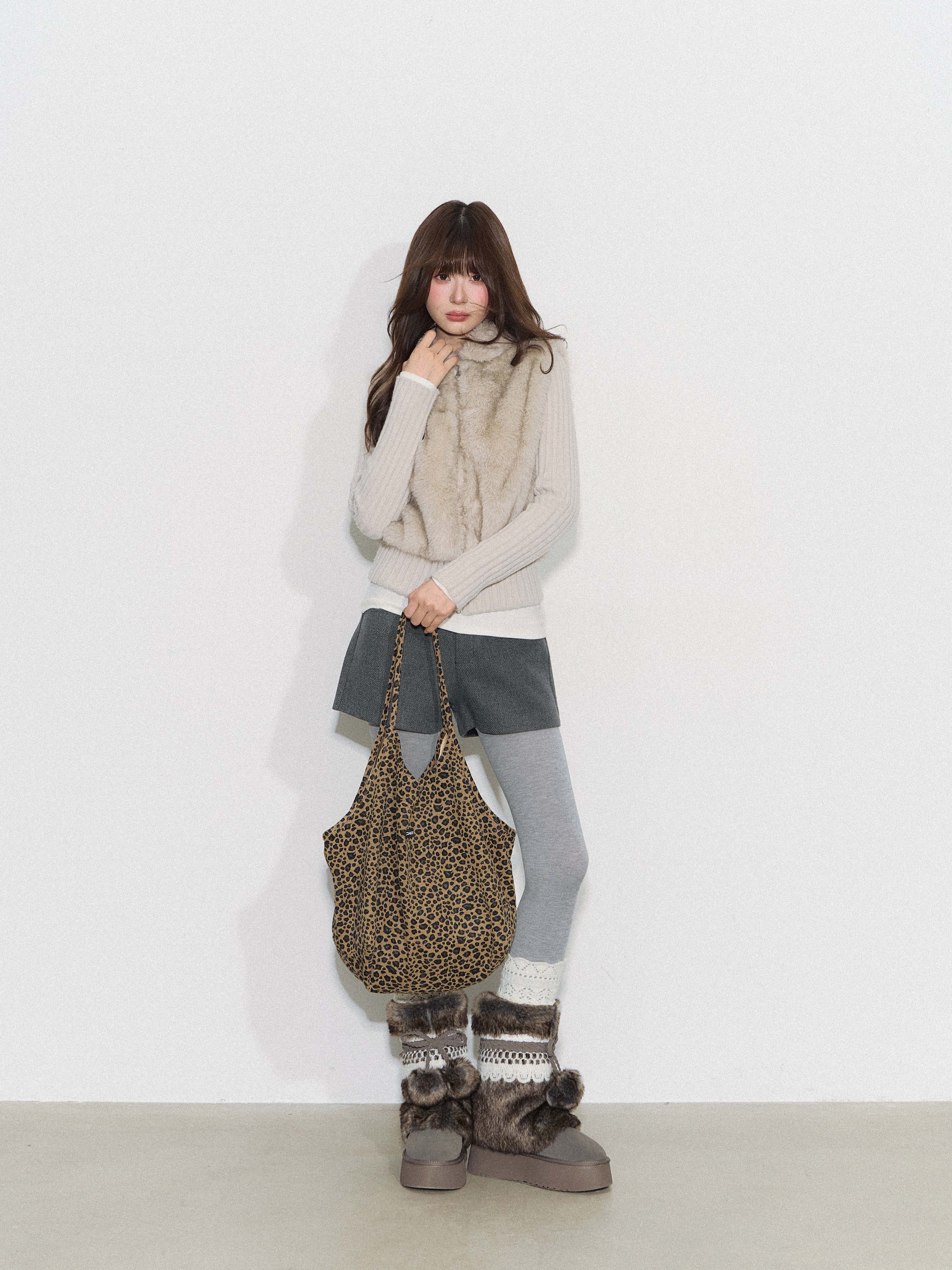 CYNI 【Caramel Afternoon】Millard Retro Plush Patchwork Short Two-Piece Faux Fur Coat for Women