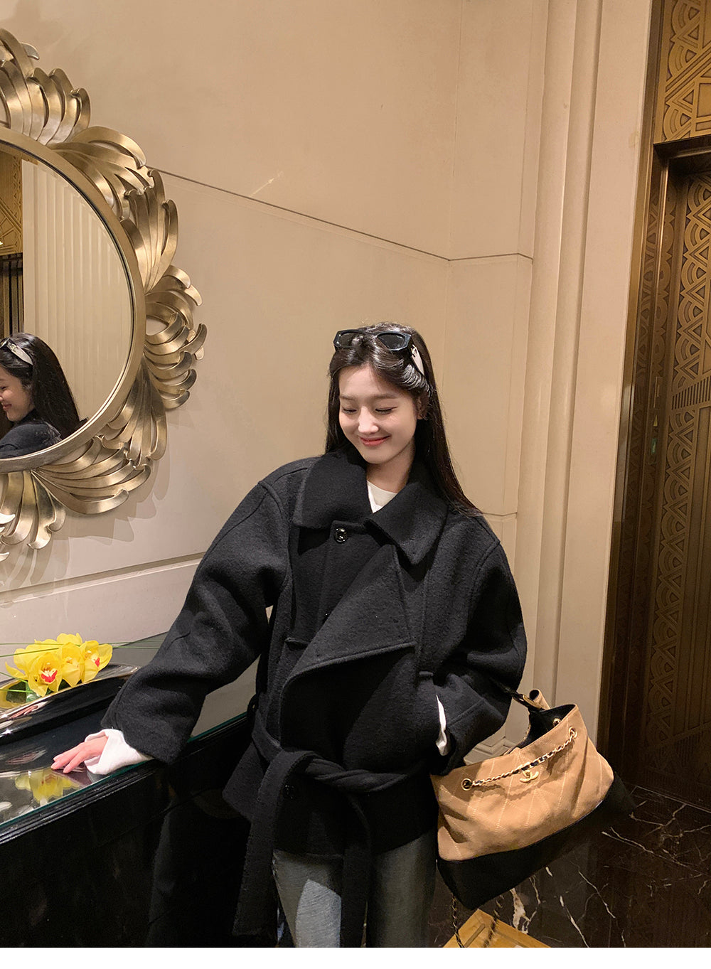 XZICHIC continues the classic style of Kim Min-hee wool coat, women's winter coat, size 57 (wool and alpaca wool).