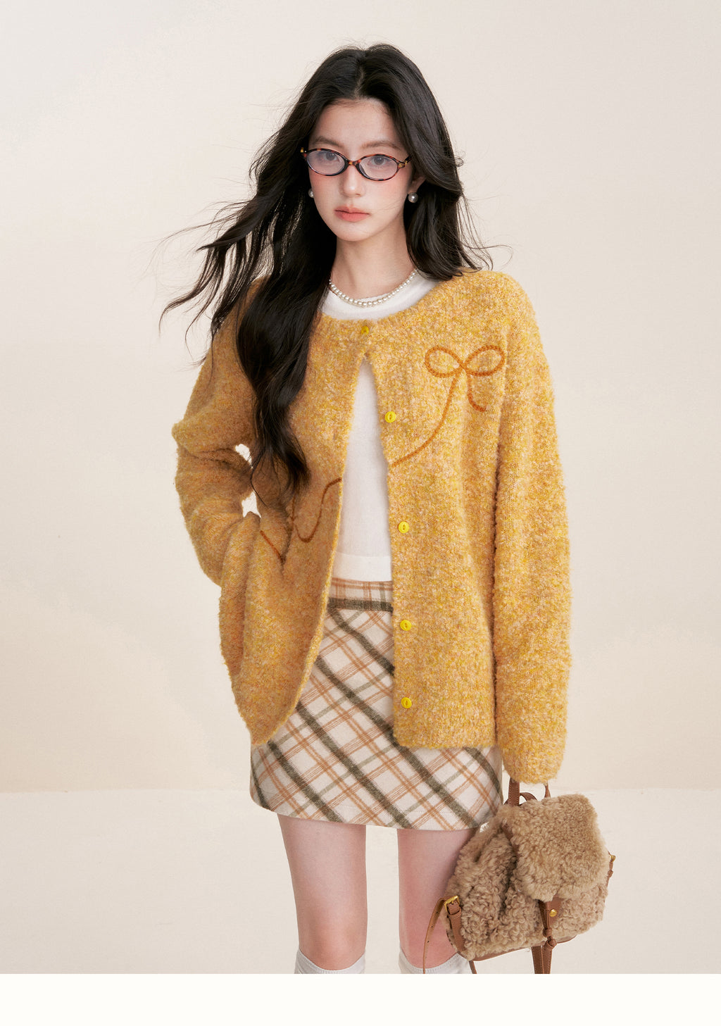 KROCHE Retro Butter Cookie Plaid A-line Wool Short Skirt 25aw