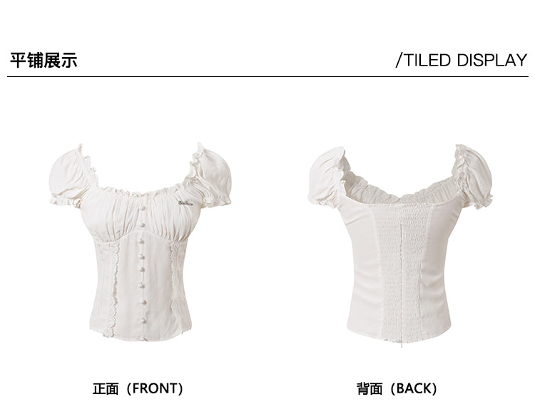 "Wind Chimes Waiting for You After Class" - A-line dress and skirt set with puff sleeves and lace, perfect for summer student style.