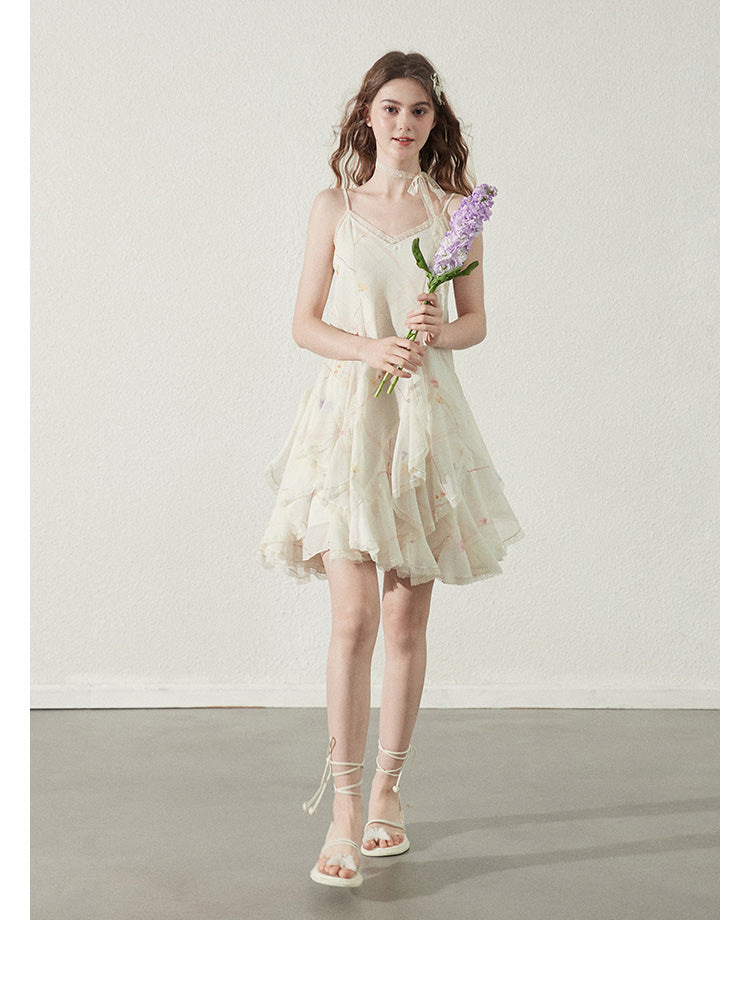 "Vanilla Star Ice" uneven hem pleated maxi dress for summer holidays, Callmelater