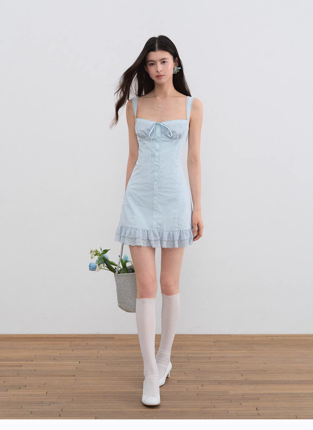LaluneDuCiel Romantic French short dress, thick material, elegant design for women.