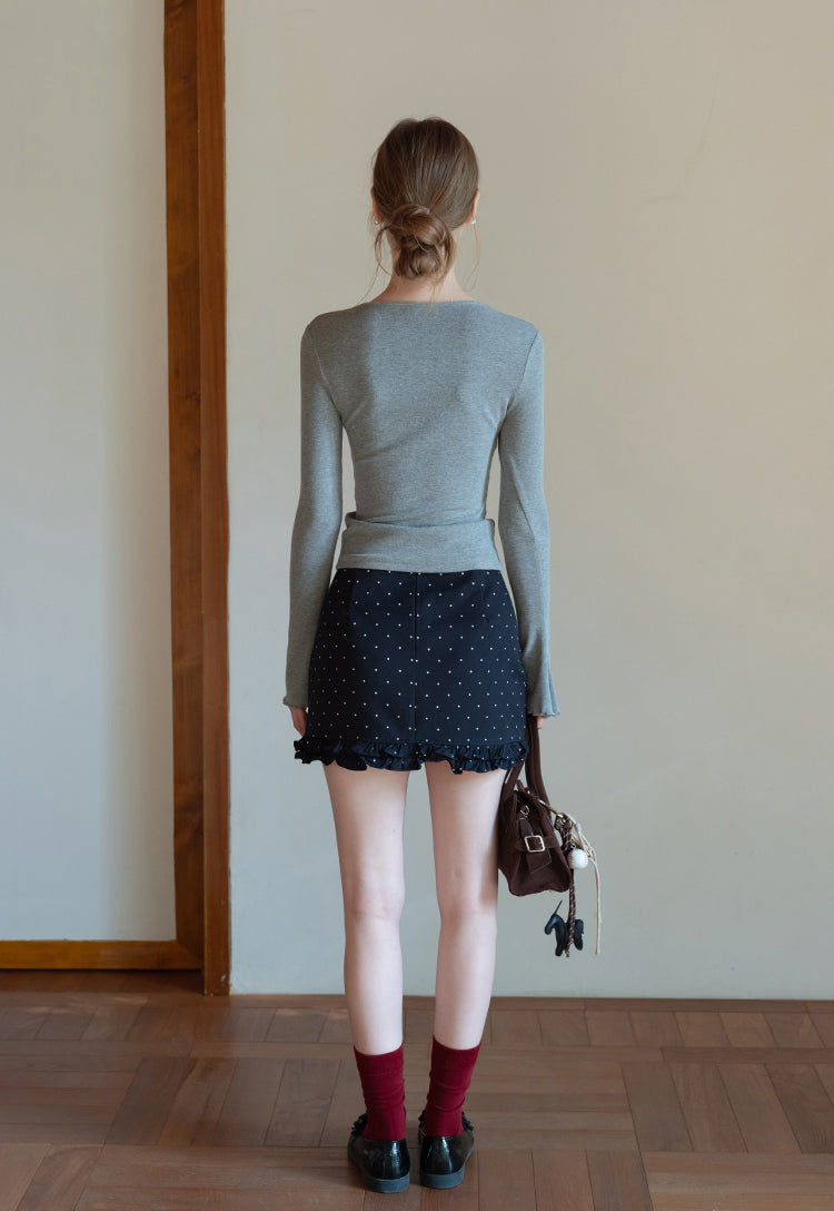 EGGKA Women's long-sleeved V-neck T-shirt with colored trim, new autumn design, slim fit, elegant waistline (sale)