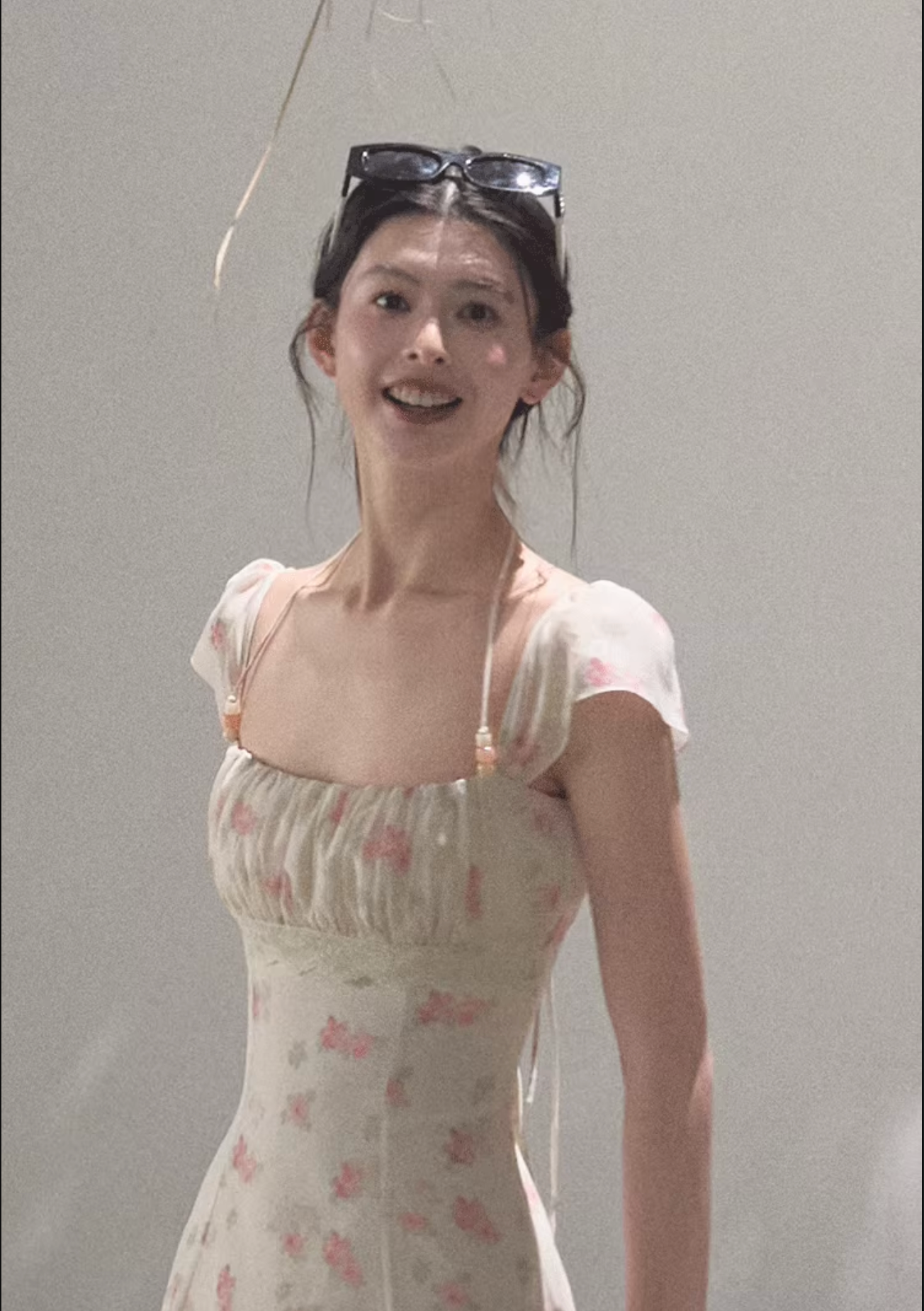 OAKMOO beaded halter-neck dress, fitted waist, unique floral print "My Own Moon"