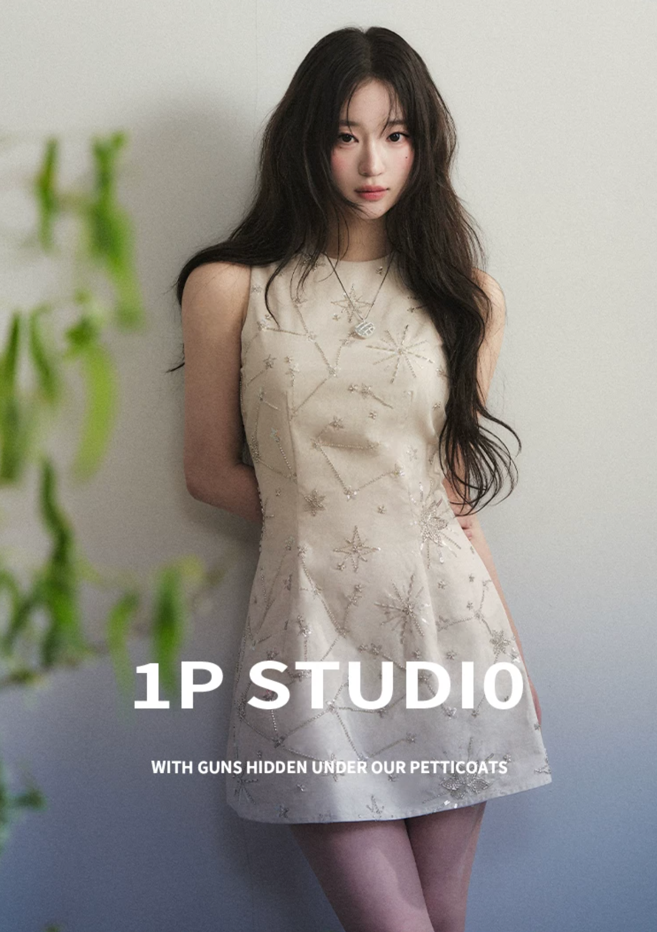 1P STUDIO Apricot halter neck dress with elaborate beaded embroidery for women, slim summer fit, sleeveless short dress that flatters the figure.
