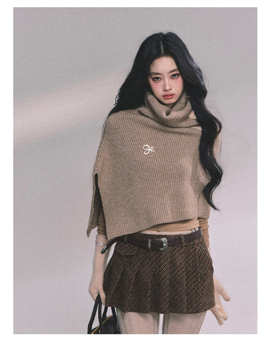 SHAOYEYAN Women's "Late Autumn Sycamore" French Knitted High Neck Sweater, Autumn Gray Coat