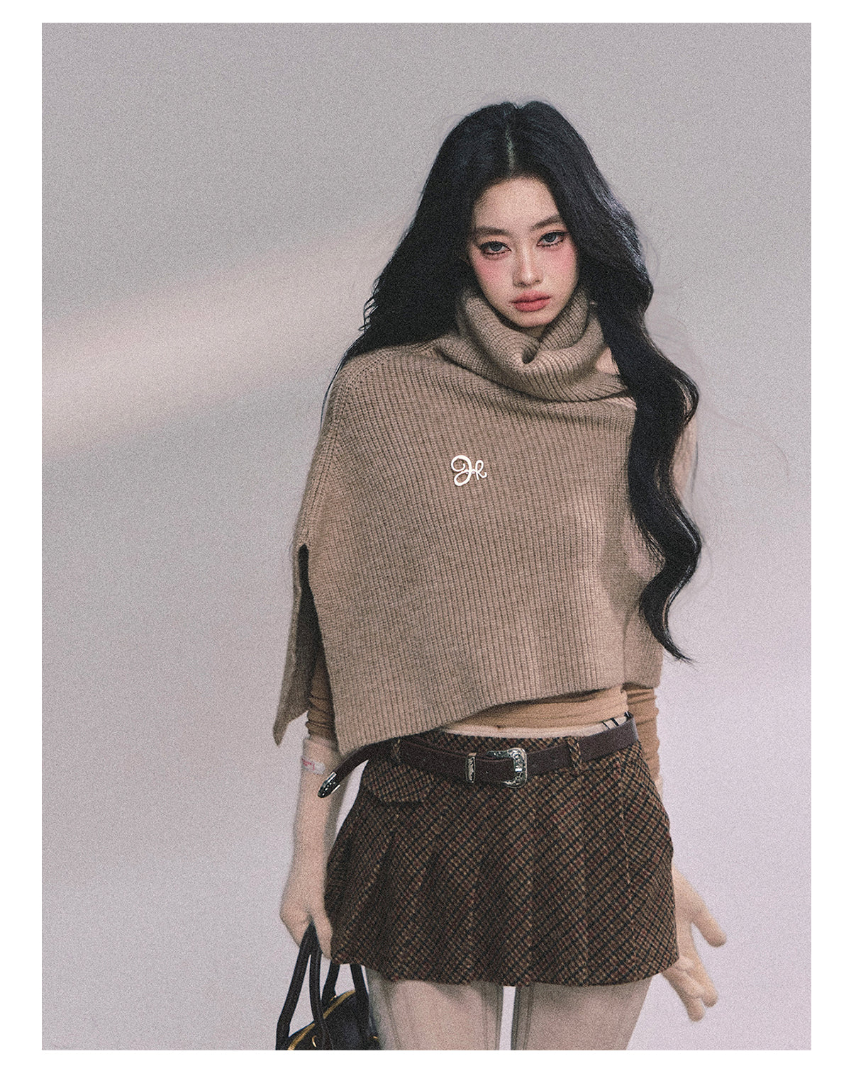 SHAOYEYAN Women's "Late Autumn Sycamore" French Knitted High Neck Sweater, Autumn Gray Coat