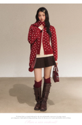 WEEKENDHUB Women's Weekendhub color-matched polka dot knitted cardigan, 2025 new retro model, red lace knitted top