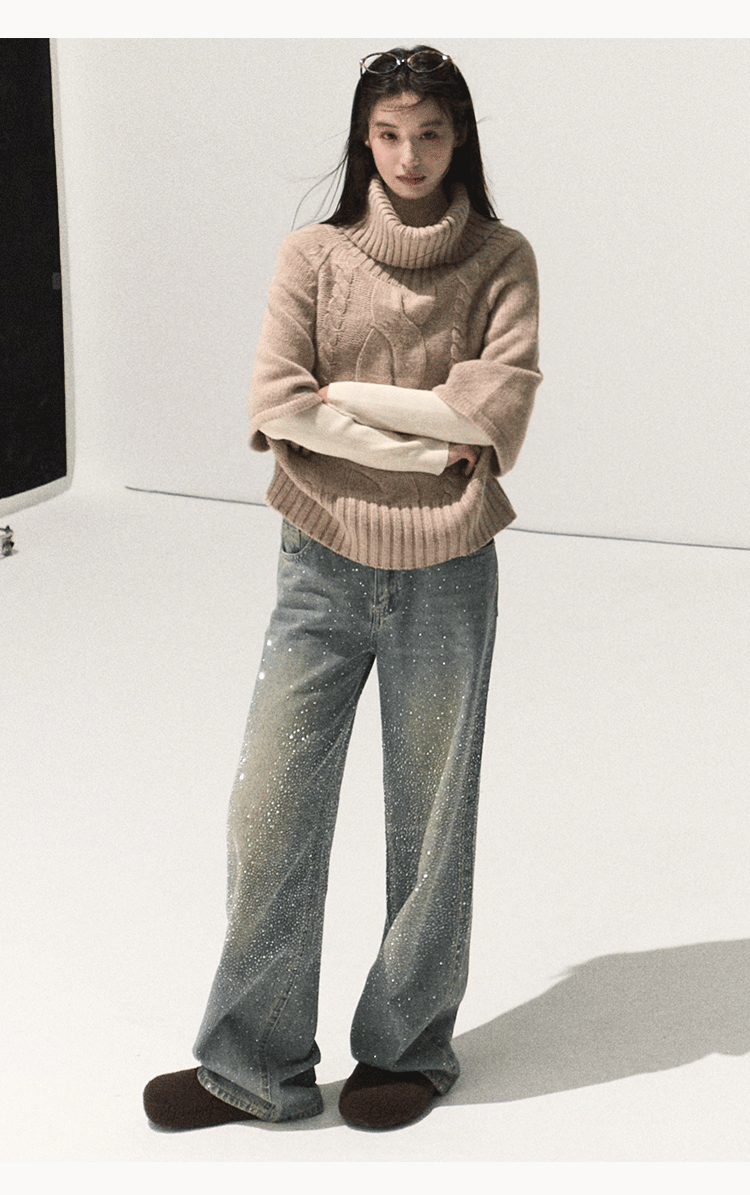 Oakmoo "Full Moon Changes" Thick Rope Knit Sweater