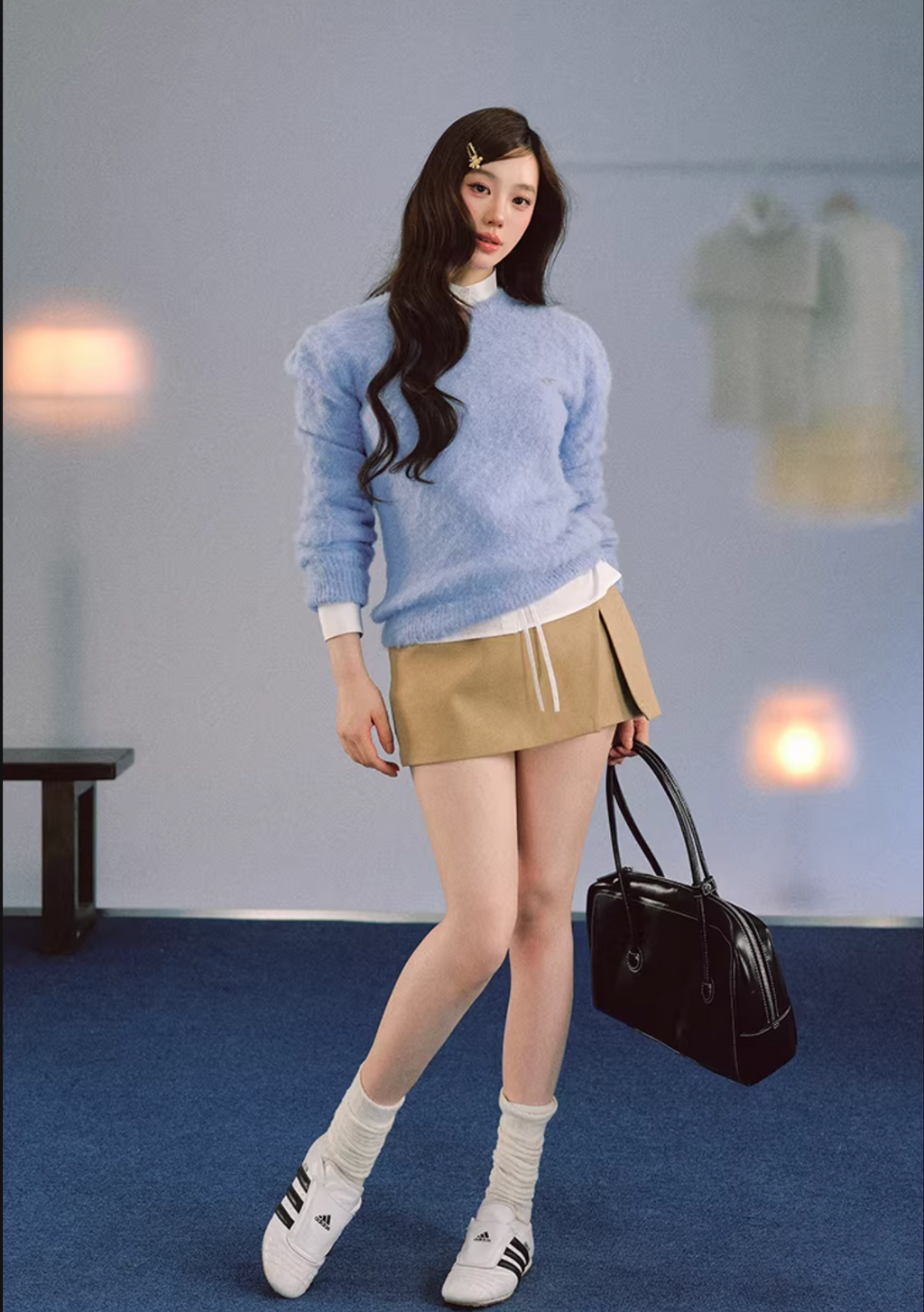 LaluneDuCiel Loose, lightweight round neck sweater with puffy sleeves, Night Dew and Dawn motifs