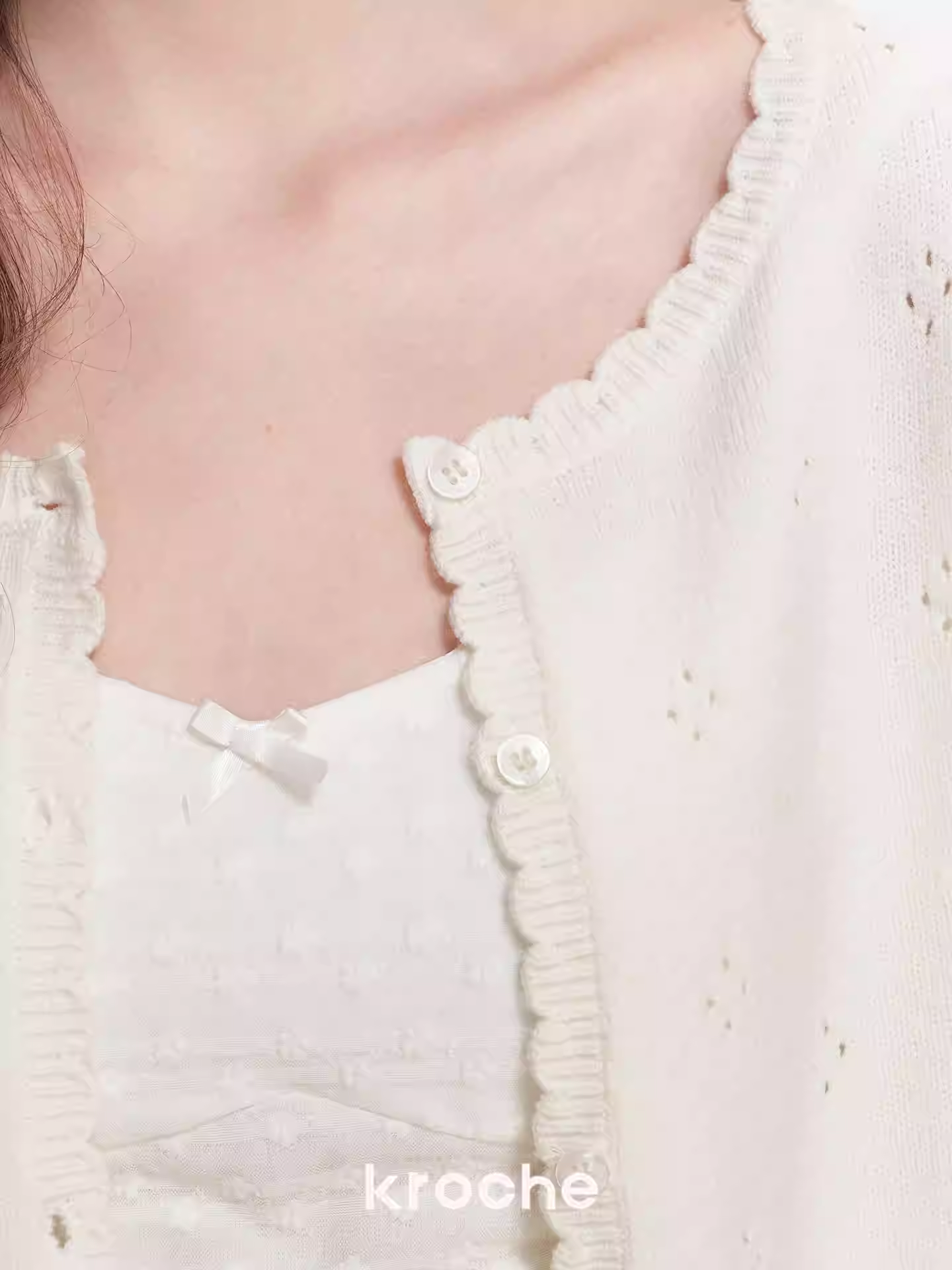 KROCHE Sunshine Whisper 26SS wavy lace long-sleeve cardigan, cutout, wool blend