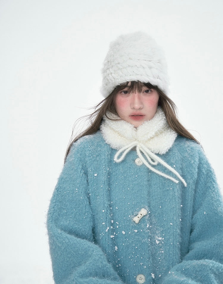 CANSTOREGIRLS Canned Goods Store women's coat 2025 winter new style color block medium length fur collar blue quilted wool