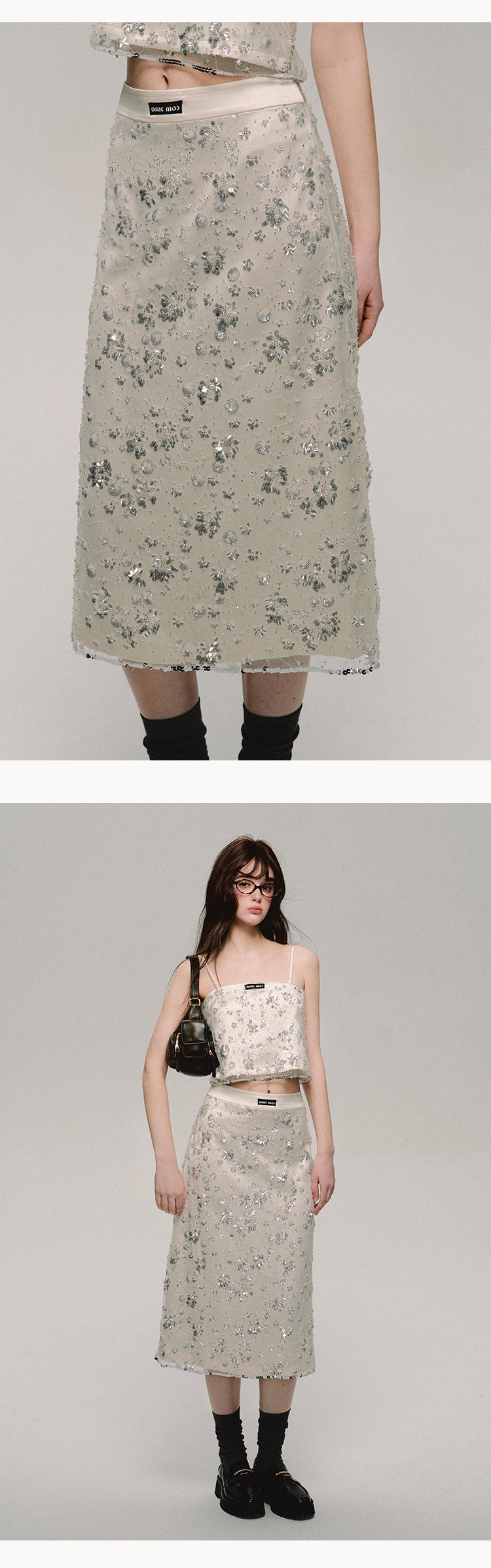 Oakmoo "Under the oak tree" linen sequin studded tank top and skirt set