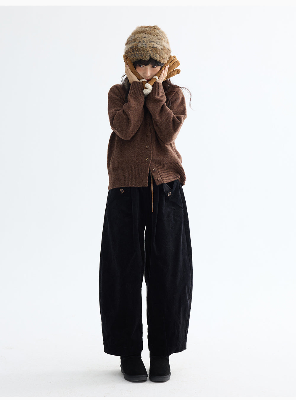 LEBEMIO "LeBemio" "Barn Basin" Classic Style Corduroy Flared Pants with Waist Tie