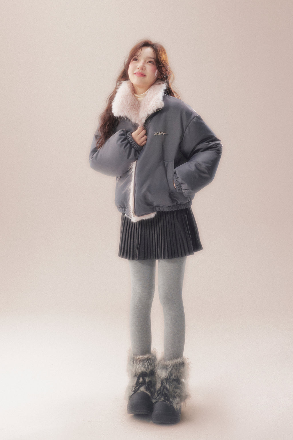 AOORAA 【Winter New Arrival】Original Design Patchwork Fleece Jacket "Cherry Blossom Snow"