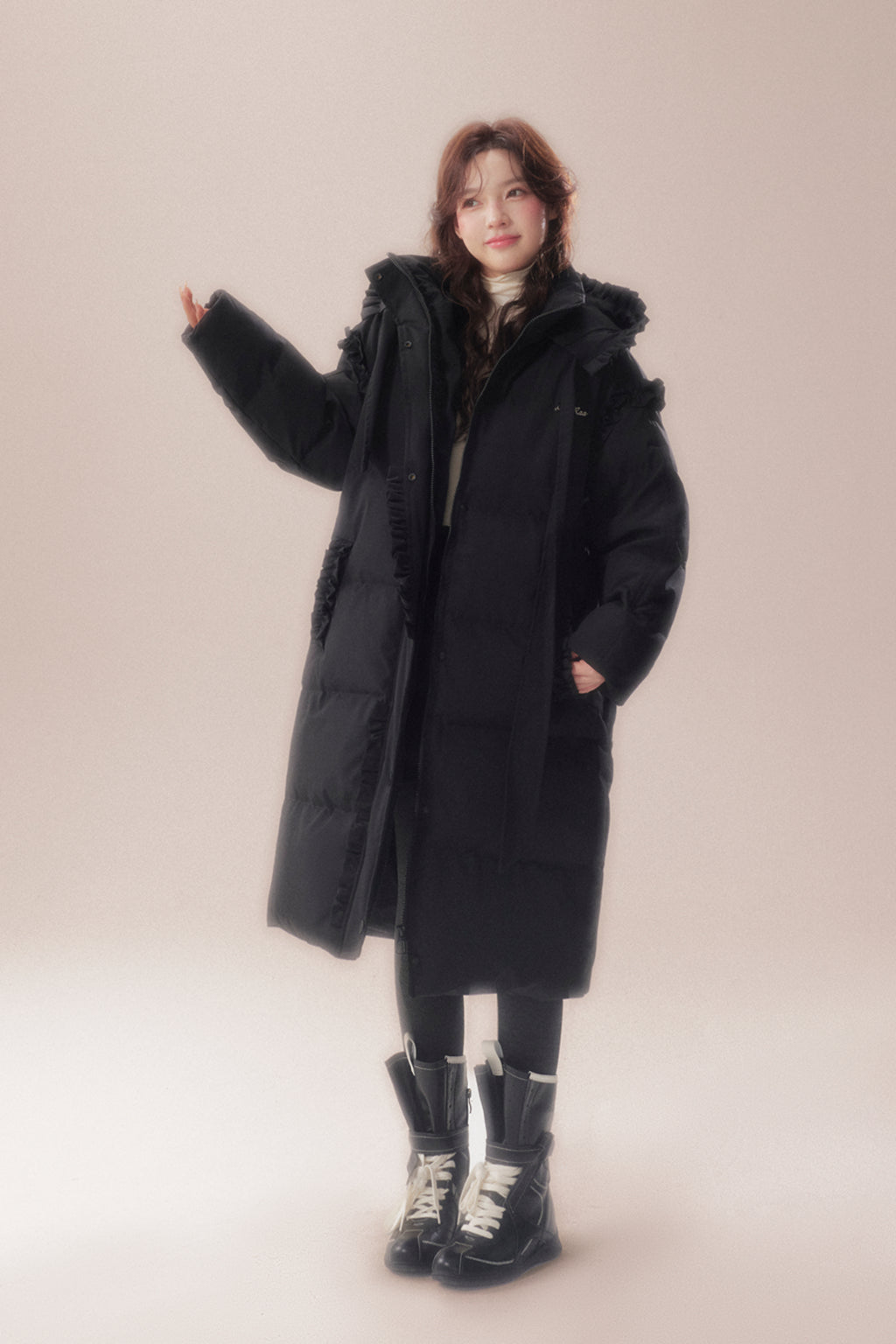 AORAA【極寒シリーズ】「雪国のあったか冬」オリジナルデザイン レーストリム付き防水ロングダウンジャケット第3世代