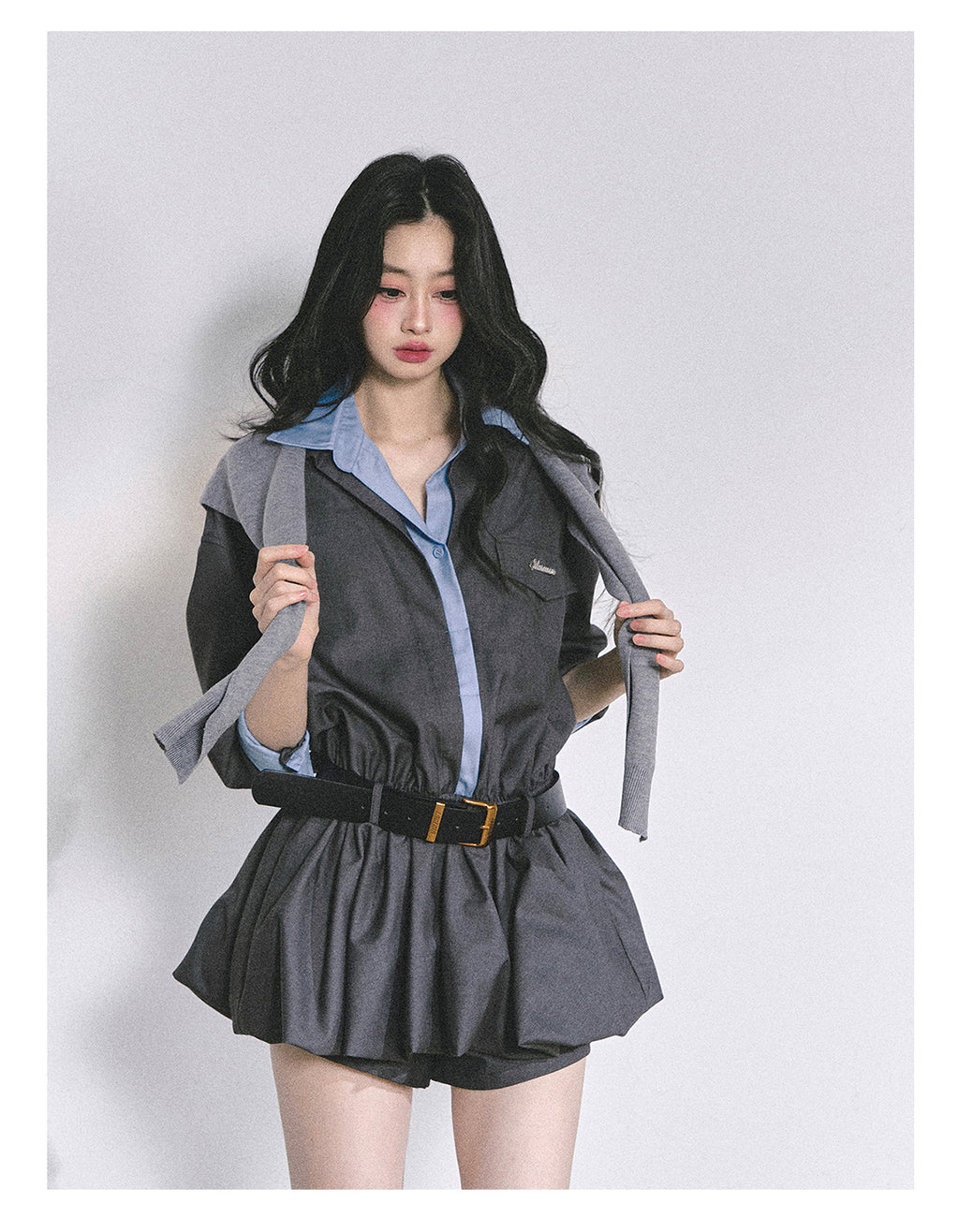 SHAOYEYAN Hepburn style shirt dress with shorts for women autumn waist hugging short skirt bright student style