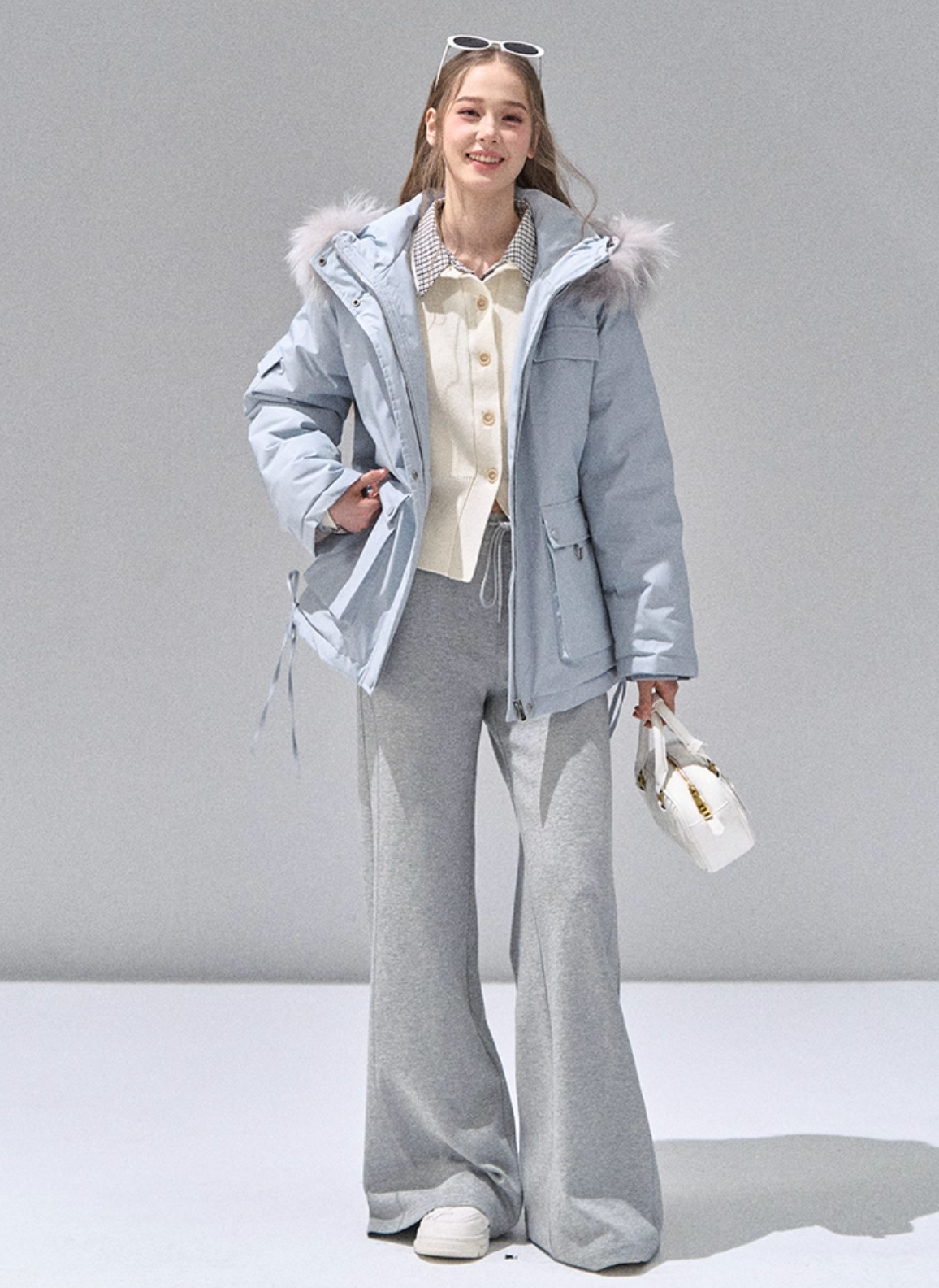 RECOIN R1C Women's Gray Drawstring High Waist Straight Leg Sweatpants, New Style Autumn/Winter 2025 Sports Pants/Pants