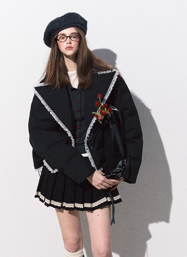 OAKMOO レディース「Hidden Desire」新作 秋冬スタイル ショート丈 レース 暖かい ダウンジャケット ショートコート