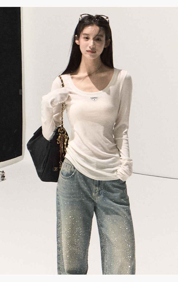 OAKMOO Tencel sweater with long sleeves, slim fit, U-neck (Sale)