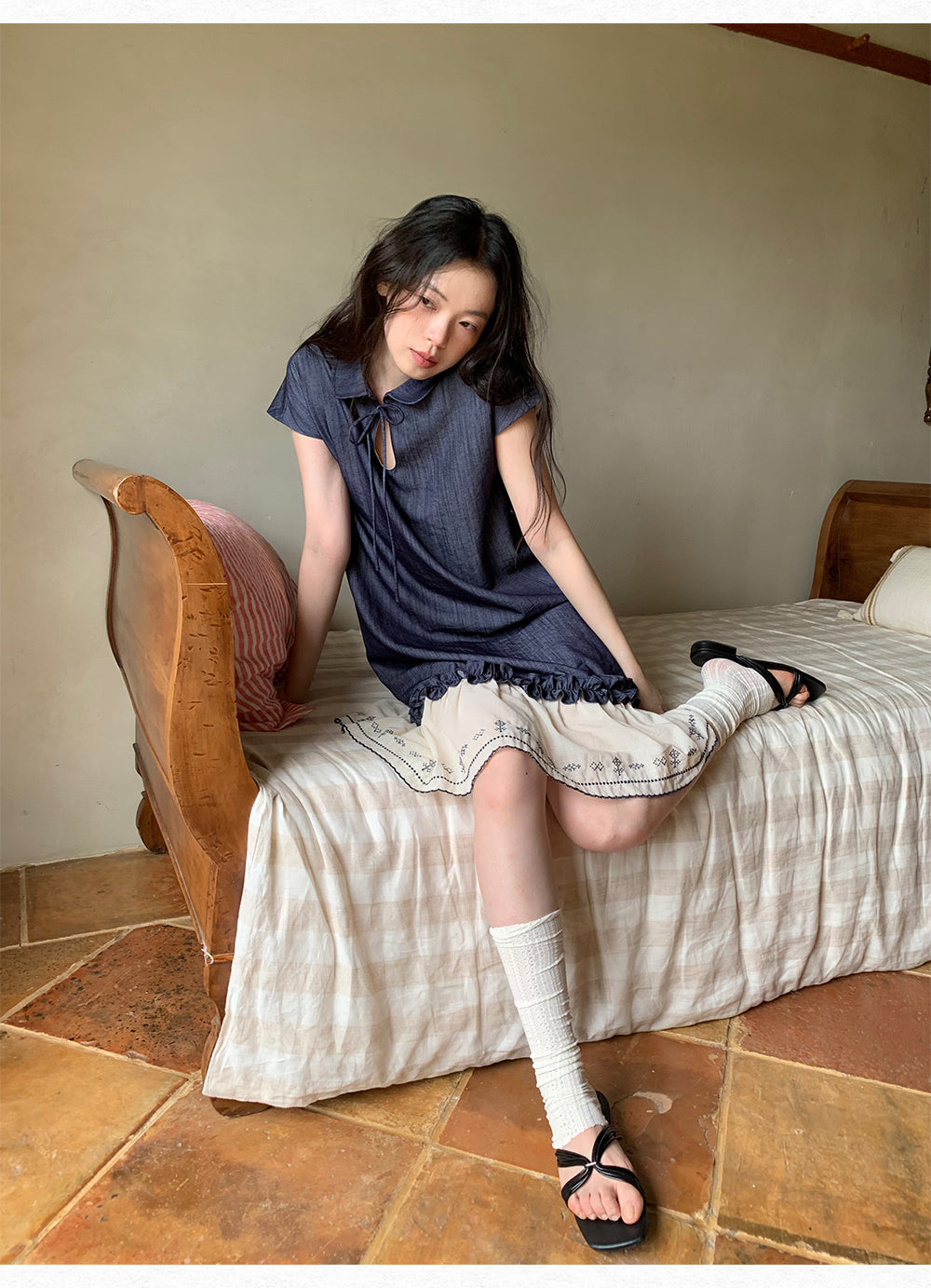 DORYDORY New Chinese style women's embroidered patchwork dress, super beautiful and unique design, blue dress.