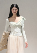 OAKMOO "Blue Night" modal lace print off-shoulder knit top, slim fit, casual style.
