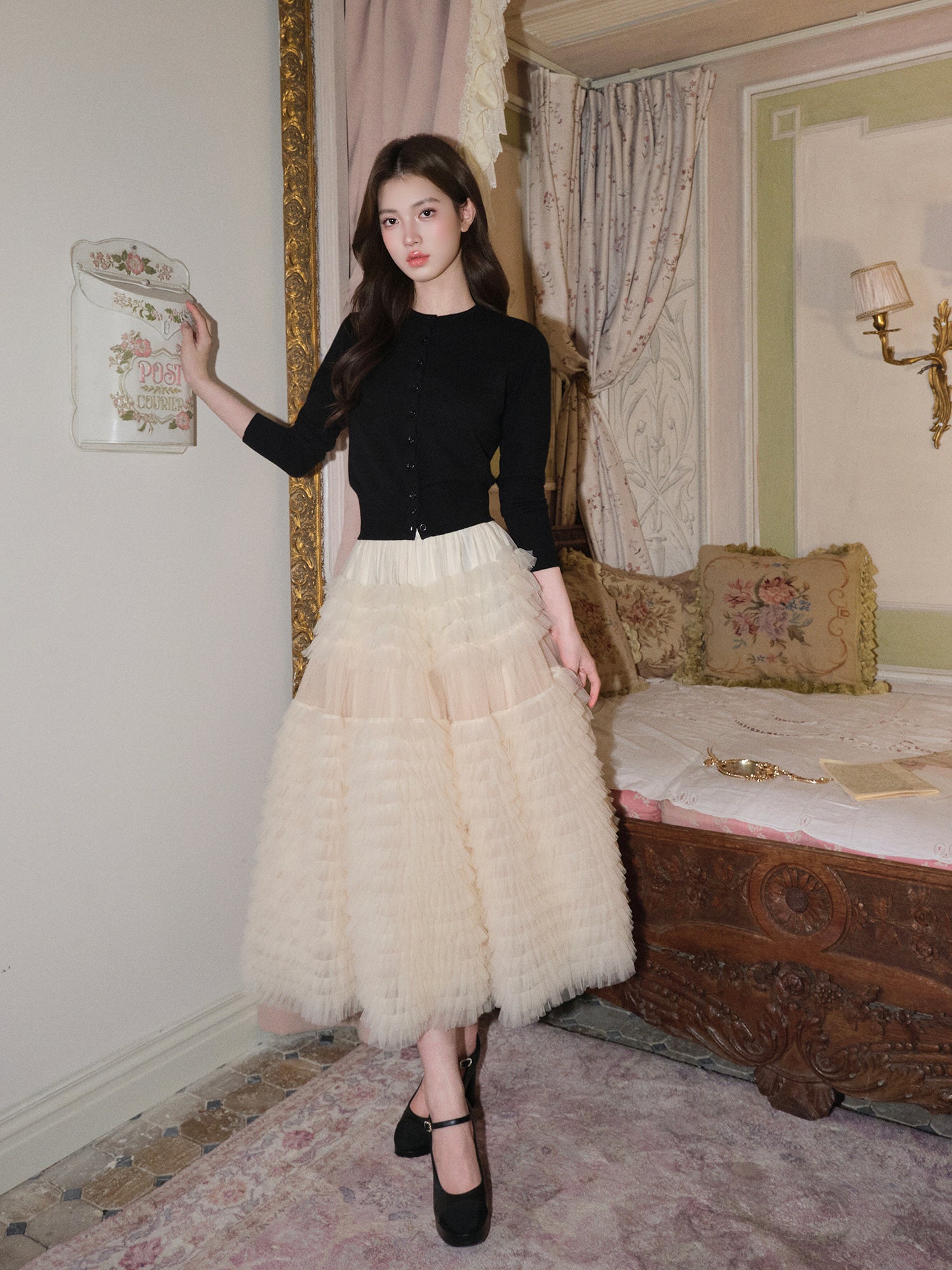 Avenement Women's Pleated Mesh A-Line Skirt