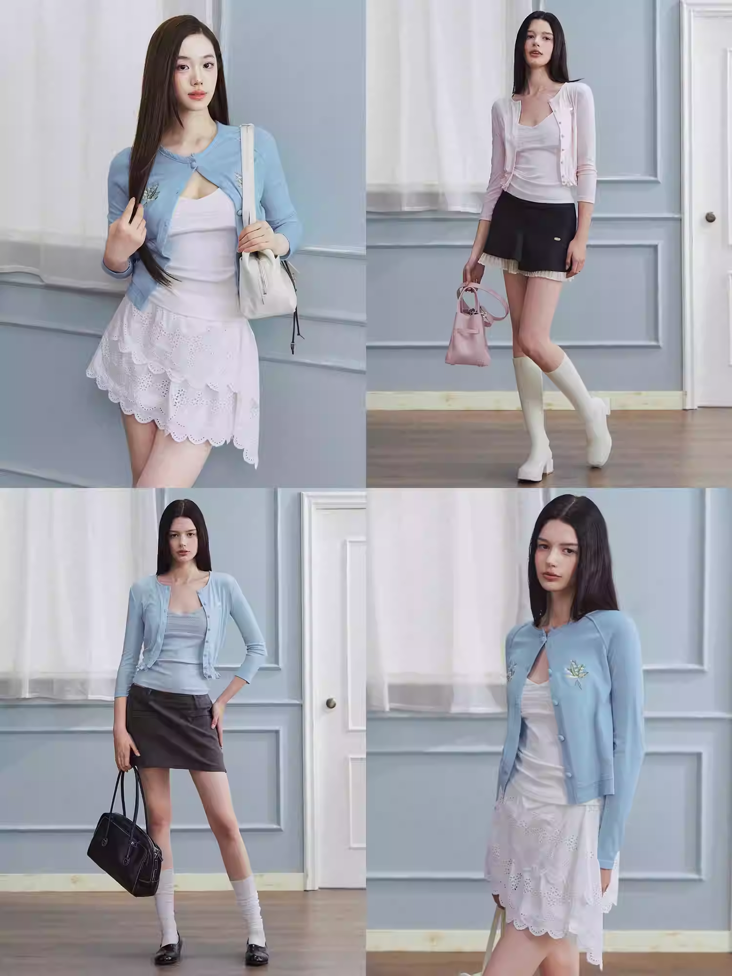 LaluneDuCiel Simple, hollow, embroidered tank top with removable chest pad, versatile for women.