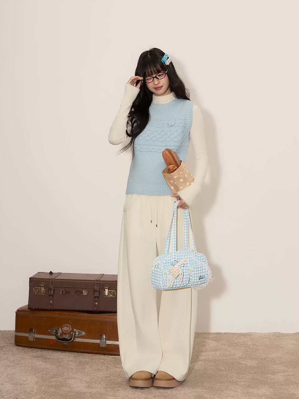 UMOUMO Soft, fleece-lined, curved-leg pants with mushroom print and plush pockets; flattering and versatile everyday pants.